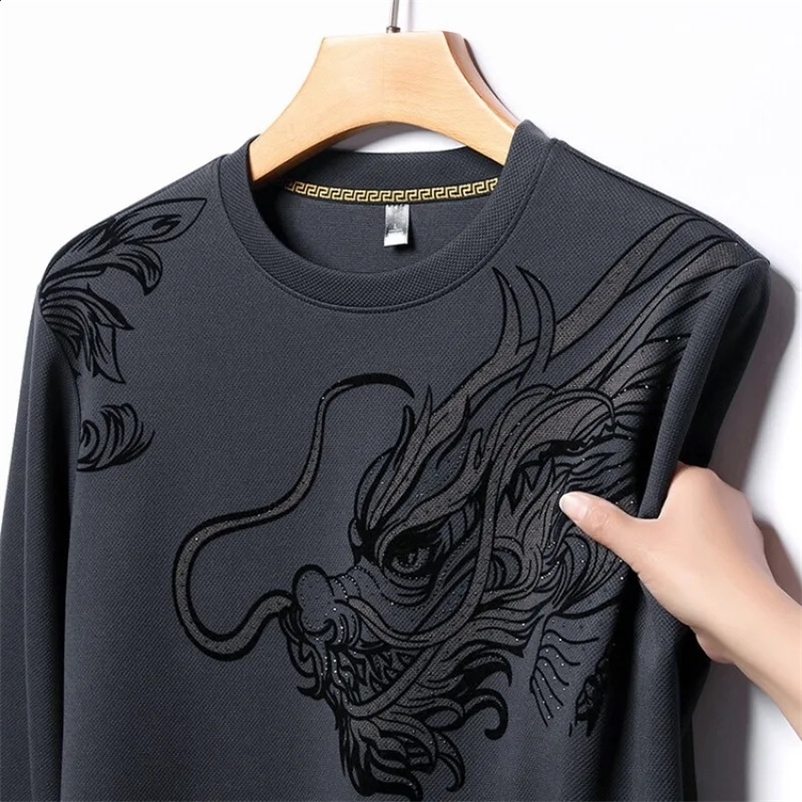 6 Colors Chinese Year Mens Round Neck Thin Long Sleeved Chinese Dragon Hoodie Print Casual Fashion Sweatshirts For Men 240823