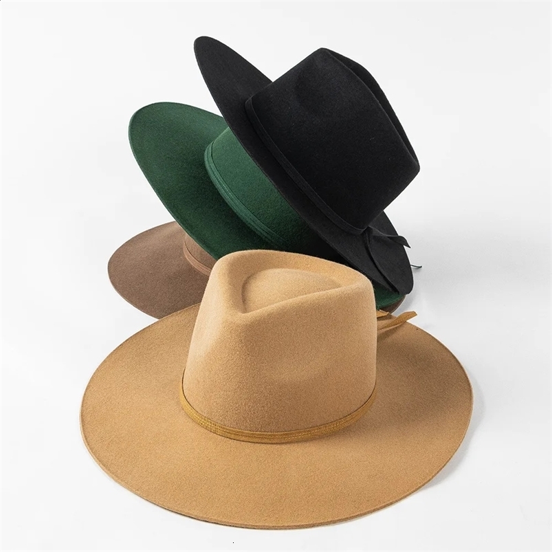 100% wool Fedora hat womens autumn and winter ribbon bow fashionable casual crown top jazz top hat unisex shopping warm bowling hat 241021