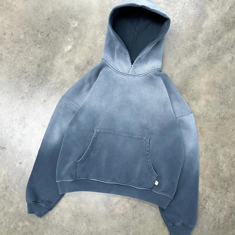 American Fashion Solid Color Pullover Sweater Hoodie Male Y2K Harajuku Retro Gothic Hip Hop Pop Casual Sports Couple Sweater 240911