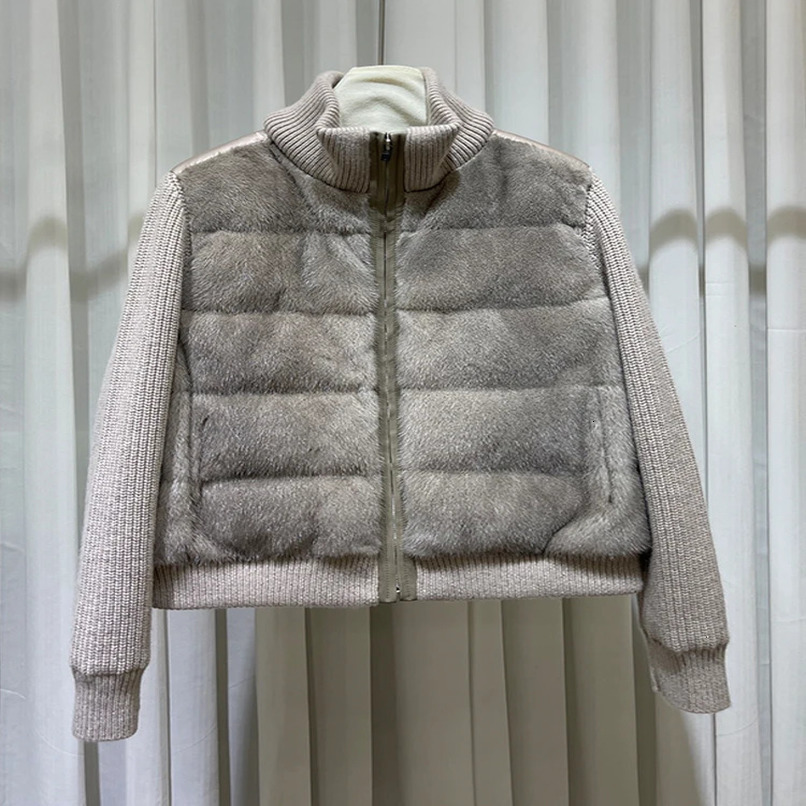Womens winter warm natural goose down jacket cashmere wool jacket real mink coat thick womens coat 241112