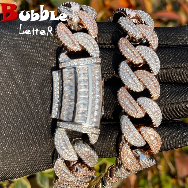 Pendant Necklaces Bubble Letter Baguette Cuban Link Chain for Men Iced Out Prong Setting Necklace Choker Real Gold Plated Hip Hop Jewelry 230822bj