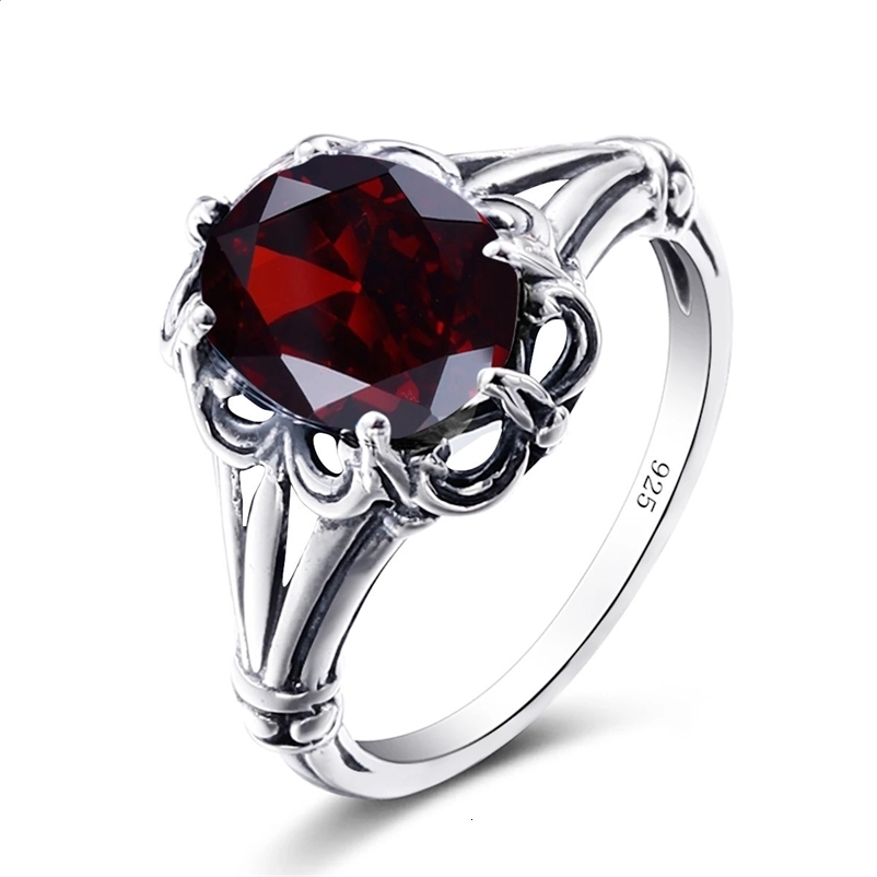 100% 925 Sterling Silver Rings Oval Garnet Bohemian Handmade Victoria Wieck Rings For Women Fine Jewelry250324bj