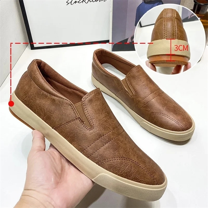 Fashion Low Top Casual Shoes Men Waterproof Soft Pu Leather Outdoor Sneakers Slip On Height Increase Shoes Solid Male Loafers 250122