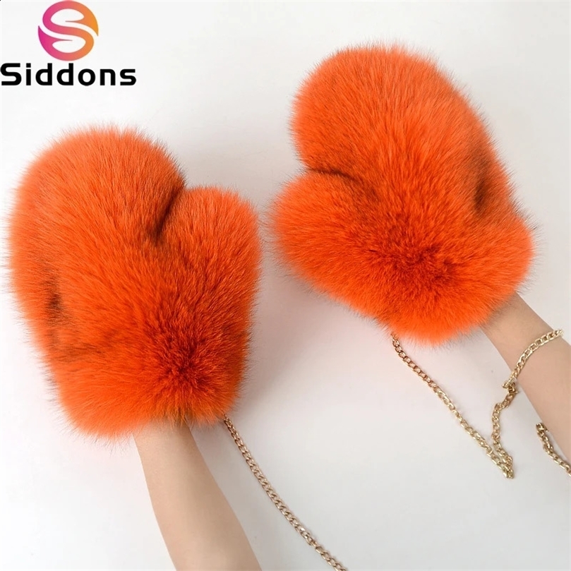 Winter Womens True Fox Fur Gloves y Women Keep Warm Natural Fashion Cute Plush Hands 240911