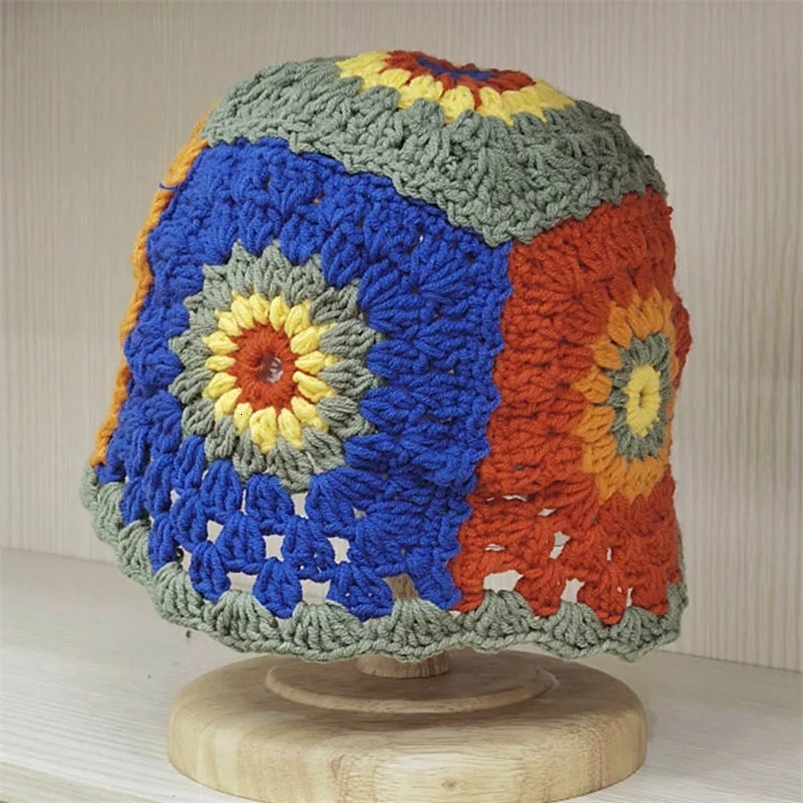 Handmade Womens Crochet Flower Bucket Hat Foldable Summer Boho Hat Floppy Sun Beach hat Knitted Beanies Cap Female Fishing Hat 240701
