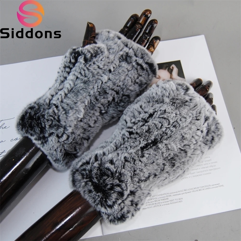 Les femmes vraies gants sans doigt en fourrure gants à main gants en fourrure tricotés pour femmes chaudes d'hiver 100% vrais gants de fourrure R