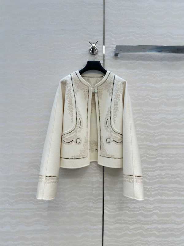 Women's Jackets Designer High-end top Quality 25 Autumn Winter New Heavy Craft Three-dimensional Hollow Embroidery Double-sided Wool Cashmere C