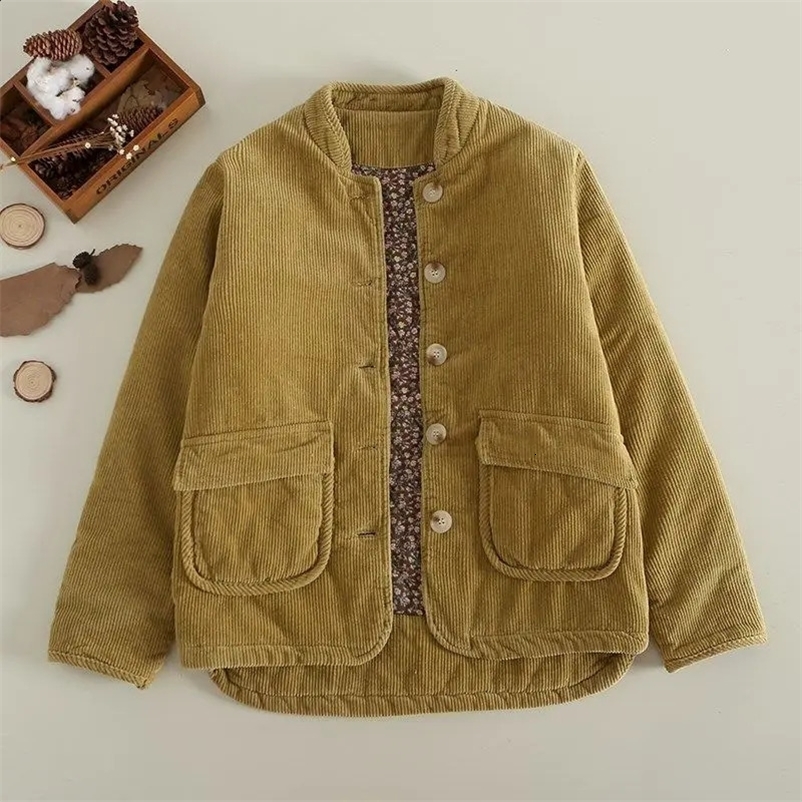 Corduroy Parka Women Autumn Winter Trend Short Warm Coats Cotton Clothes Stand Collar Vintage Single Breasted Jacket Womens Coat 240729