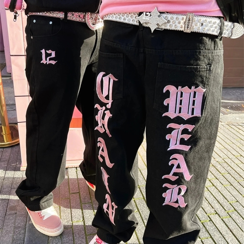 Letter Print Streetwear Black Pants Gothy Y2k Loose Straight Leg Wide Leg Grunge Pants Street S Fashion Baggy Jeans Woman 240820