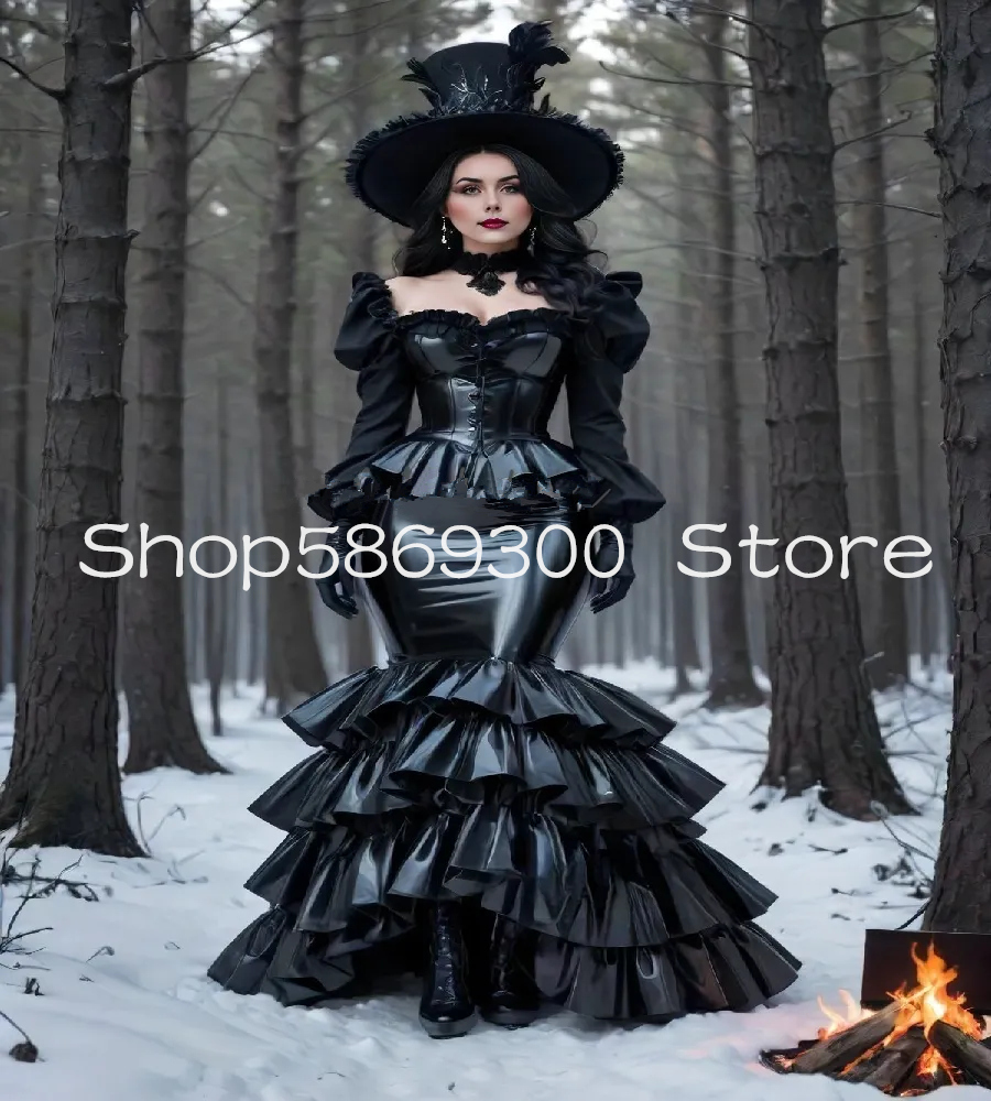 Medieval Gothic mermaid Evening Dress Long Sleeve Tiered Victorian Steampunk Renaissance Halloween Prom Dresses customsized