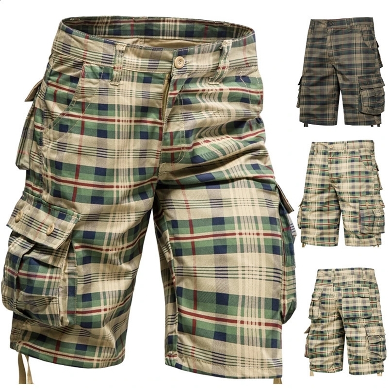 Mens Medium Pants Summer Cotton Comfortable Outdoor Sports Beach Pants Trend Plaid Shorts Loose Straight Large Size Cargo Pants250312bj