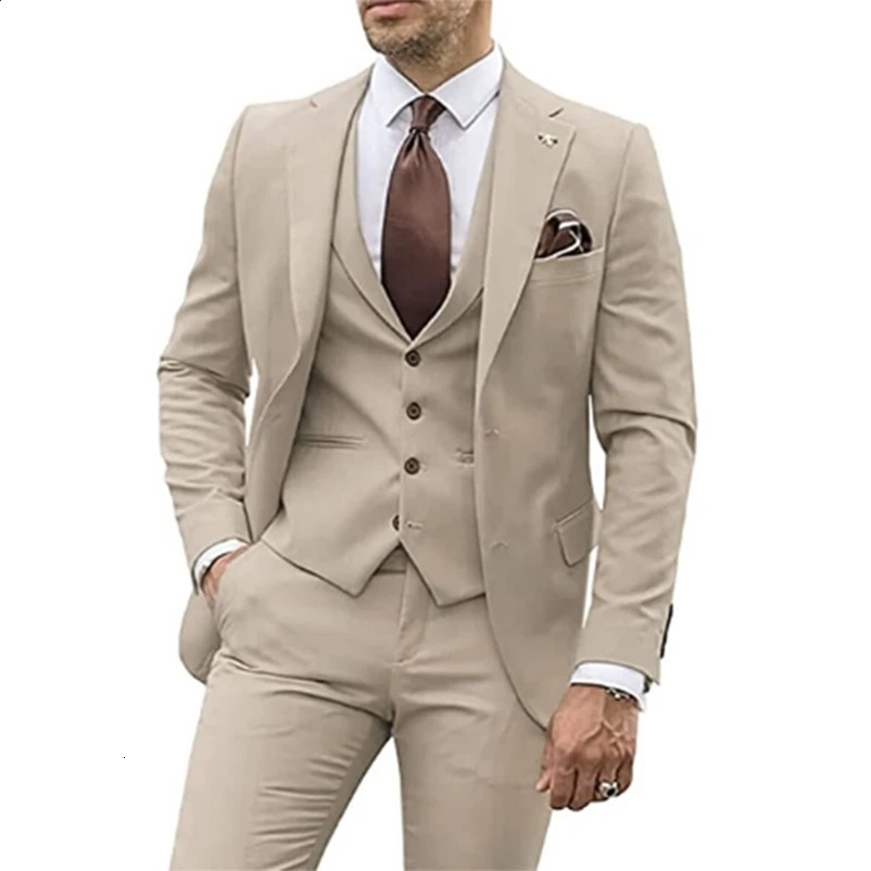3 Pieces Beige Suits for Men Slim Fit Groom Tuxedo Wedding Suits Man Groomsmen Formal Party Suit Male Trajes De Hombre250214bj