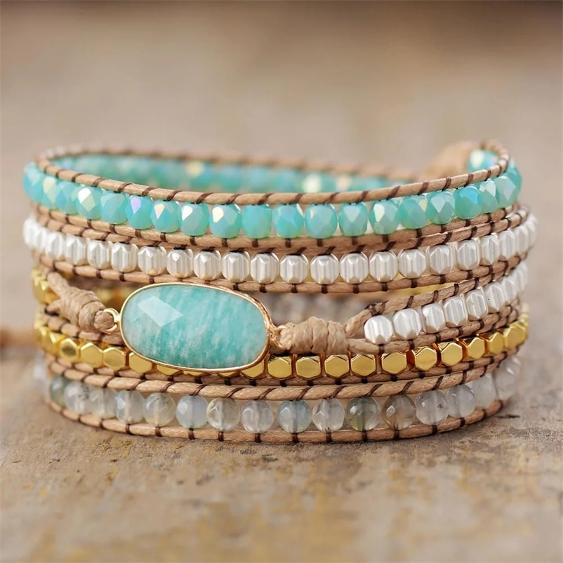 Exit Multi Strand Packaging Bracelet with Natural Stone Crystal Beads Woven Bohemian Pure Vegetarian Bracelet Handmade Youth Jewelry 240531bj