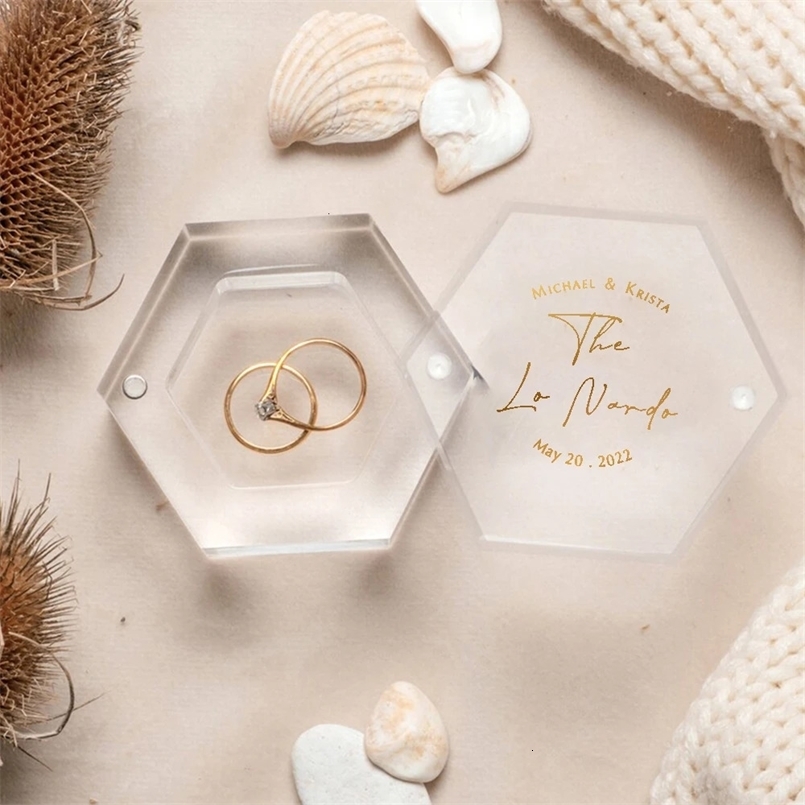 Boîte de bague hexagonale claire en acrylique Clear personnalisée Boîte de mariage en fiançailles personnalisée Decoration de mariage Cadeau de m