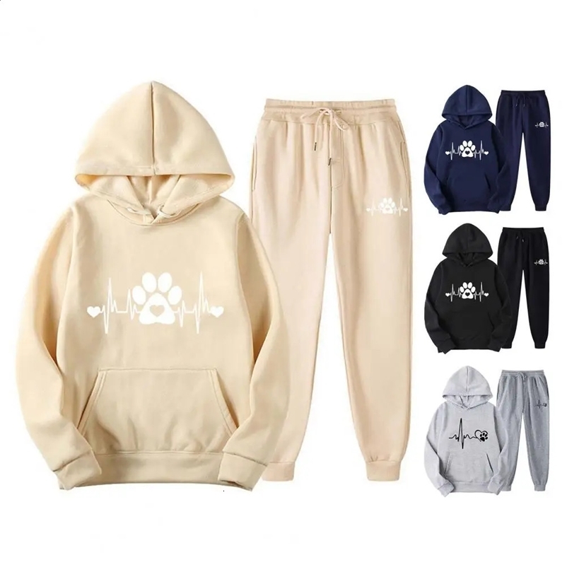 Unsiex Sports Suit Stylish Unisex Hoodie Pants Set Printed Loose Fit Elastic Waist Fall/winter Tracksuit for Women Men 240829