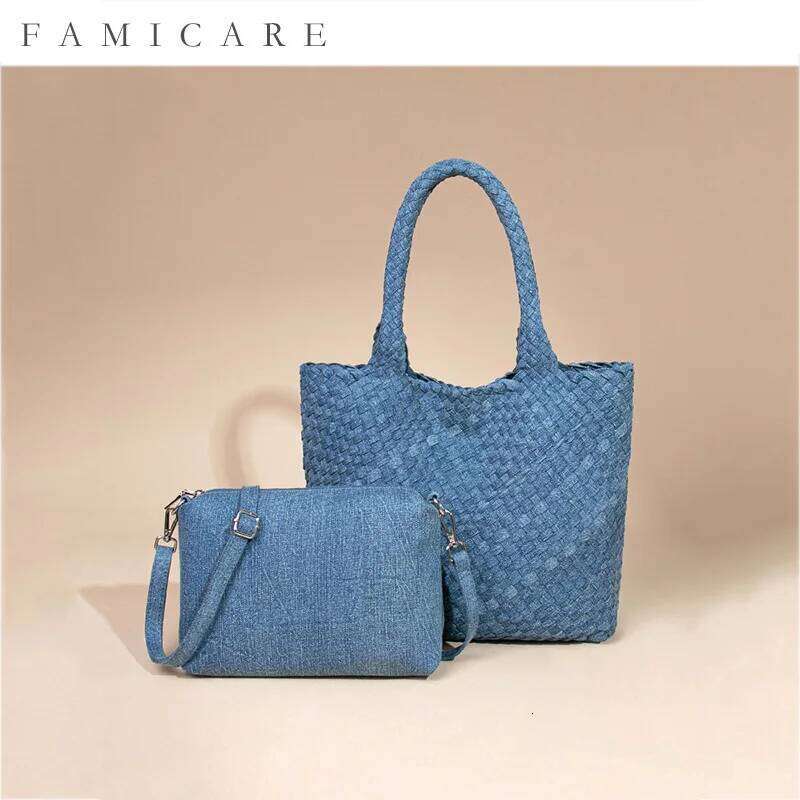 2025 New Women's designer bag Soft Sturdy Denim Woven bag Handmade Knitting tote bag Korean Style Spacious Eco-Friendly Classic Composite cowbo