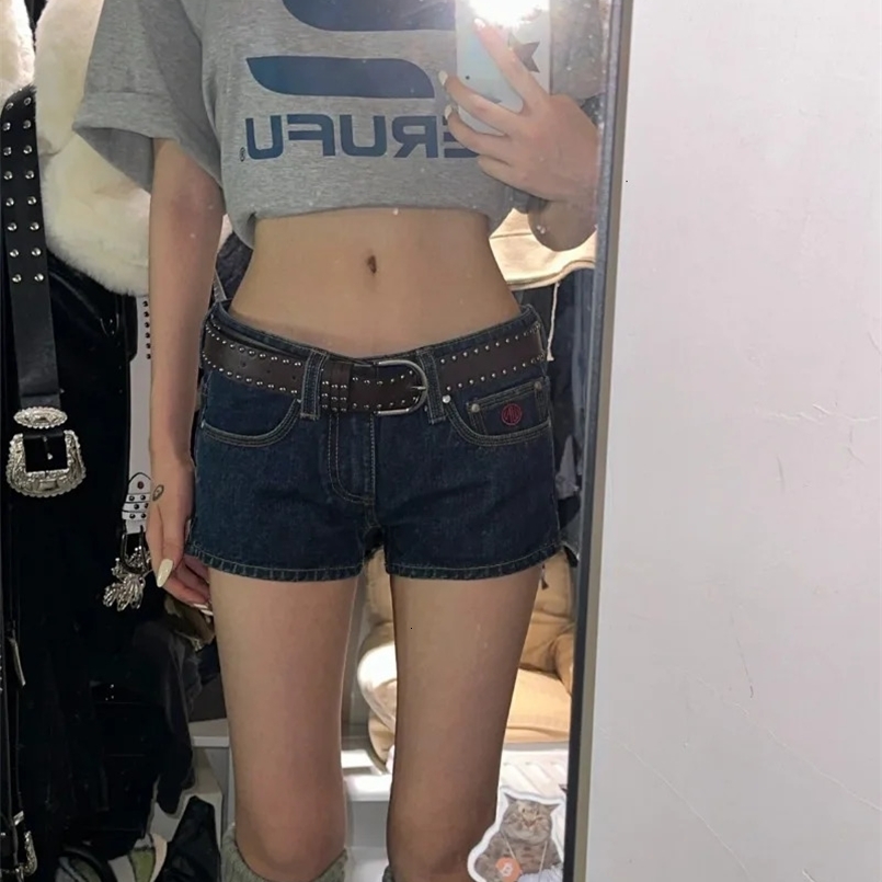 Fashion Vintage Washed Straight Denim Shorts Y2k Grunge High Waist Bodycon Ropa Mujer Summer Blue Jeans for Women 250429
