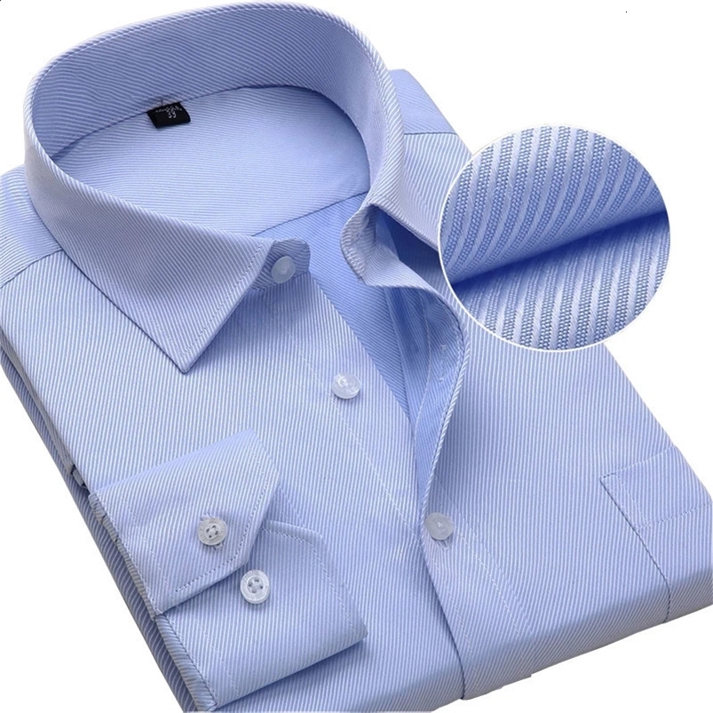 Plus Size Men Dress Shirts Long Sleeve Slim Fit Solid Striped Business Formal White Man Shirt Male Social Big Size Clothing 240816