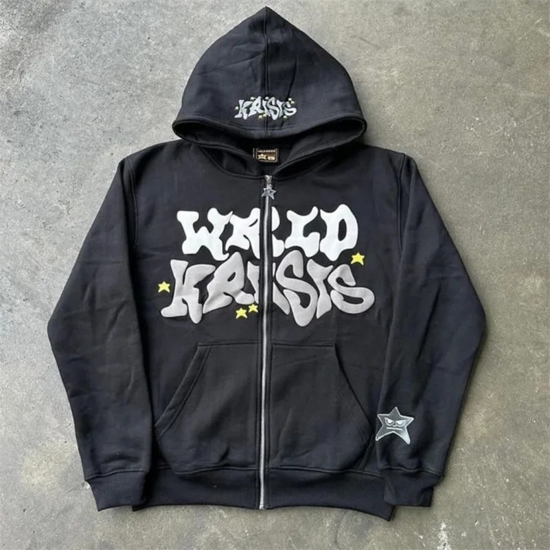 Harajuku High Street Colorful Fashion Letter Print Oversized Hoodie Men Y2k Casual Loose Street Hip-Hop Zipper Sweatshirt Women 241030