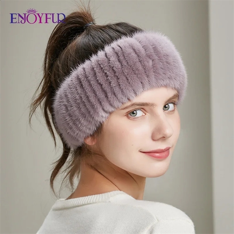 Enjoy womens winter fur headband knitted natural mink fur womens headband fashionable womens elastic hair accessories 240914bj