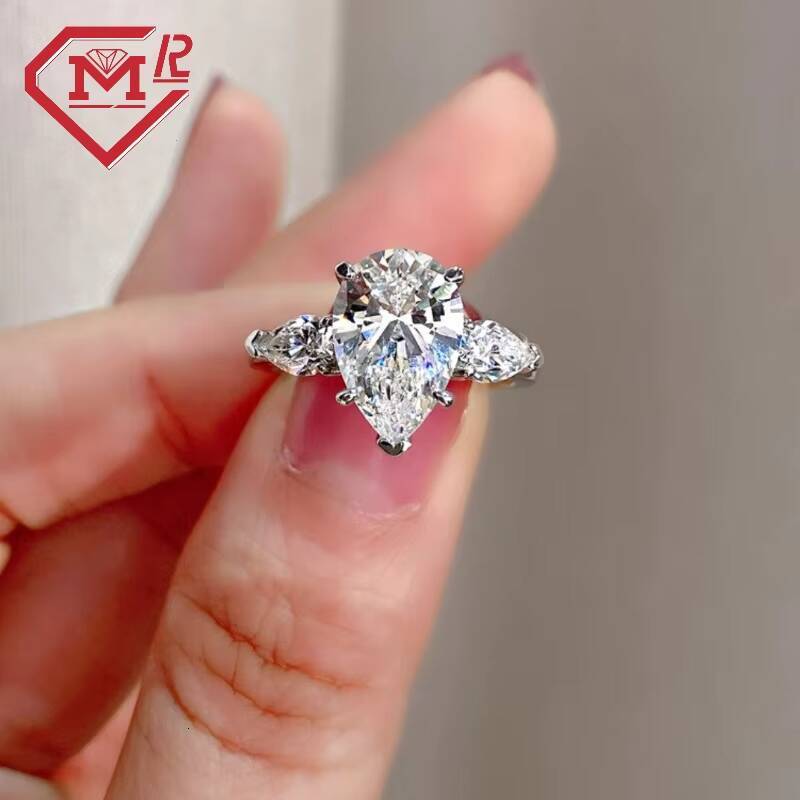 IGI Certificate CVD HPHT Diamond Rings Pear Cut Fine Jewelry Prong Setting 925 Silver Lab Grown Diamond Ring