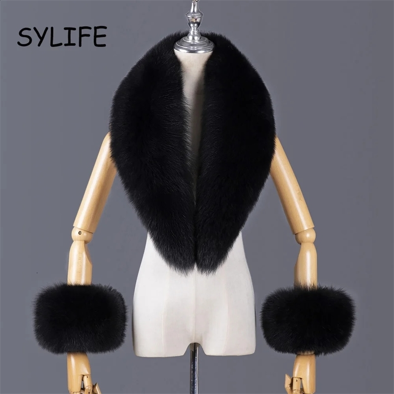 2024 Real Fox Fur Collar Winter Womens Fur Scarf Natural Fur Collar and Cuff Set Neck Warmth Fox Fur Coat Scarf 241120bj