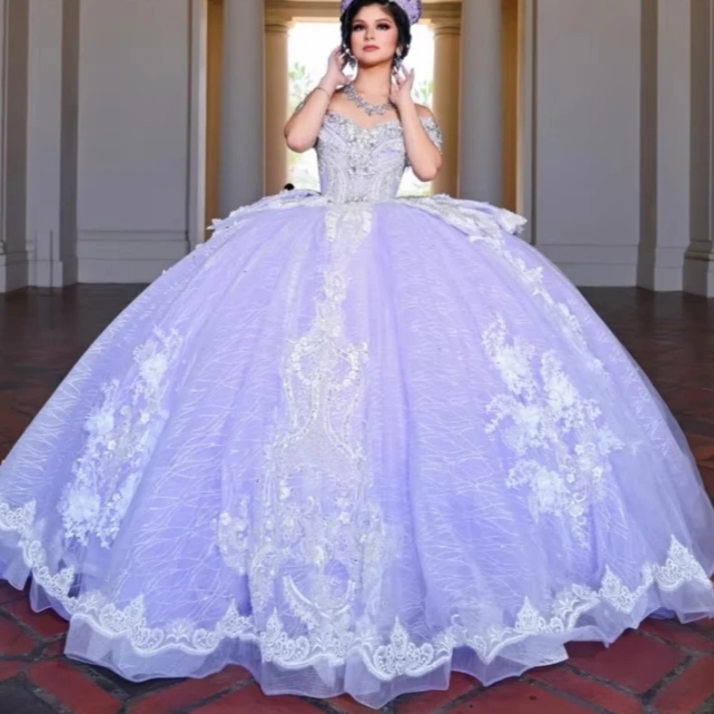 Lavender Princess Quinceanera Dresses Ball Gown Off The Shoulder Lace Applique Beading Sweet 16 Dress Vestidos De 15 Anos