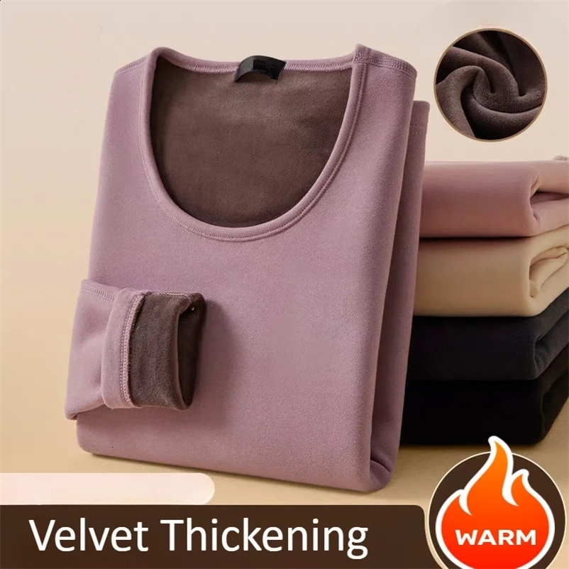 Womens autumn and winter bottom shirt temperature controlled thick velvet T-shirt O-neck slim fit inner lining underwear 241021