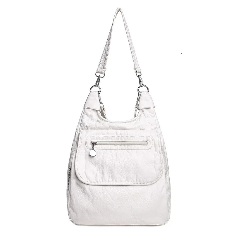 White Backpacks Fashion Soft Washed PU Leather Shoulder Bags Anti-thief Backpack Large Capacity School Bag for Teenager Girls 250807