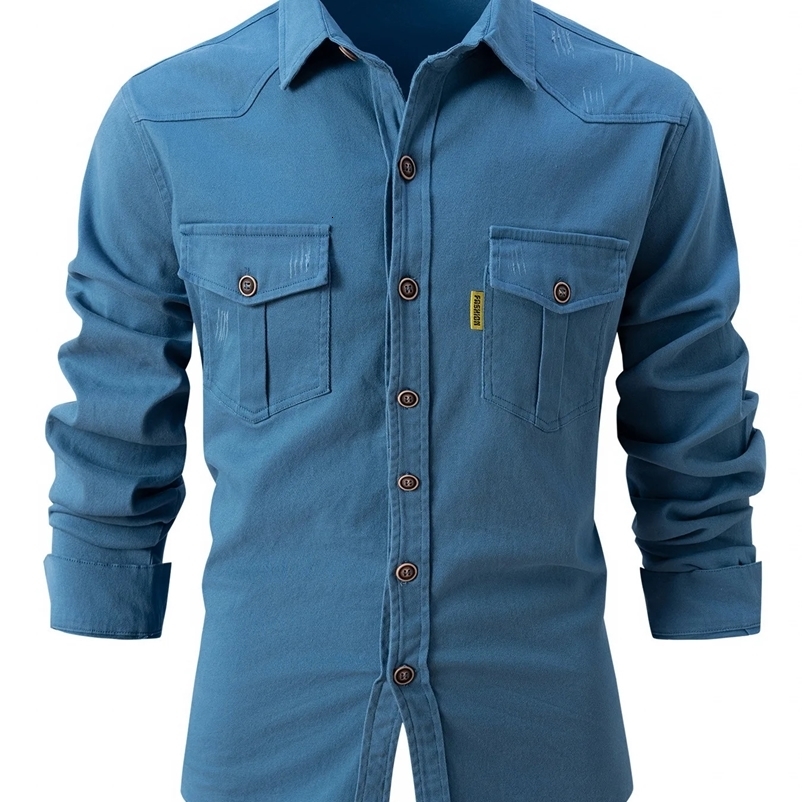 Mens Lapel Button Loose Handsome 100 Wash Water Stretch Cotton Casual Fashion Business Long Sleeve Shirt For Men 240827