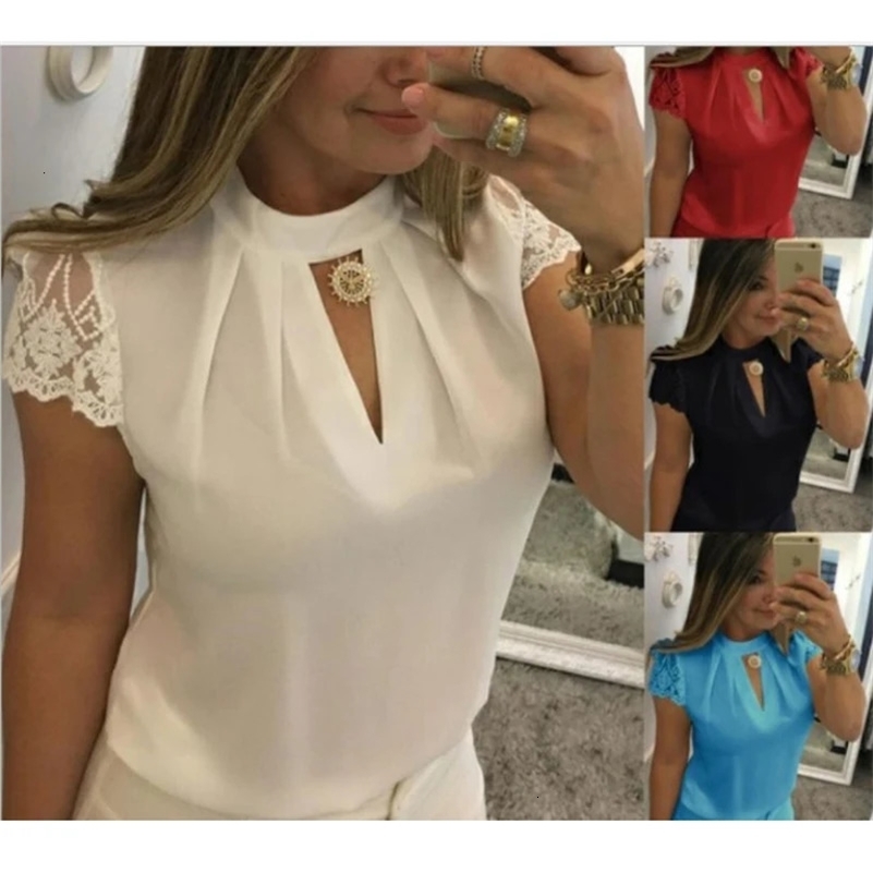 Autumn V Neck Hollow Out Stitching Elegant Blouse French Sweet Lace Shirt Women Vintage Short Sleeve Loose Tops Women 250606