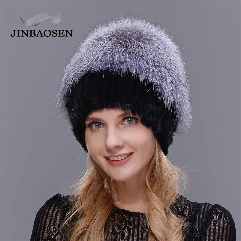 BeanieSkull Caps JINBAOSEN Fashion Hat Real Fox Fur Cap Travel Shopping Woman Natural Mink Fur Female Winter Quality Ski Hat 231215