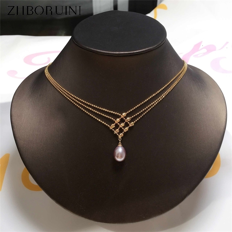 Pendant Necklaces ZHBORUIN 14K Gold Plated Multilayer Bead Chain 100 Freshwater Pearl Necklace Exquisite Clavicle Jewelry Woman 230831bj