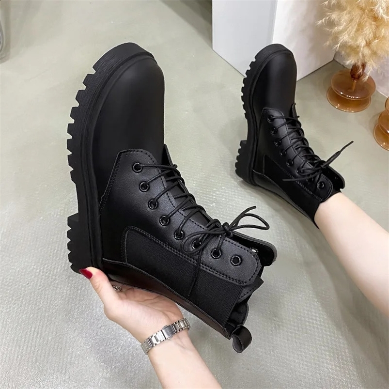 Womens Boots British Style Autumn Ankle Boots Thick Soled Lace Up Comfort Anti Slip Waterproof Motorcycle Boots Botas Mujer 241230