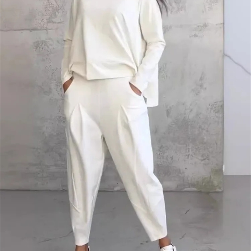 Spring Autumn Solid Womens Sports Set Fashion Long Sleeve Irregular Loose Top Harem Pants Two Piece Set For Women Outfits250120bj