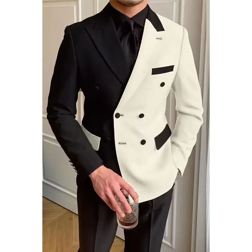 Color Stitching Suits for Men Latest Lapel Double Breasted Costume Homme Formal Concert Casual Wedding Tuxedo 250811