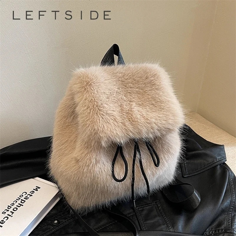 LEFTSIDE Soft Faux Fur Small Solid Color Backpacks for Women 2024 Y2K Winter Trend Korean Fashion Back Pack Trend Warm Backpack 241216