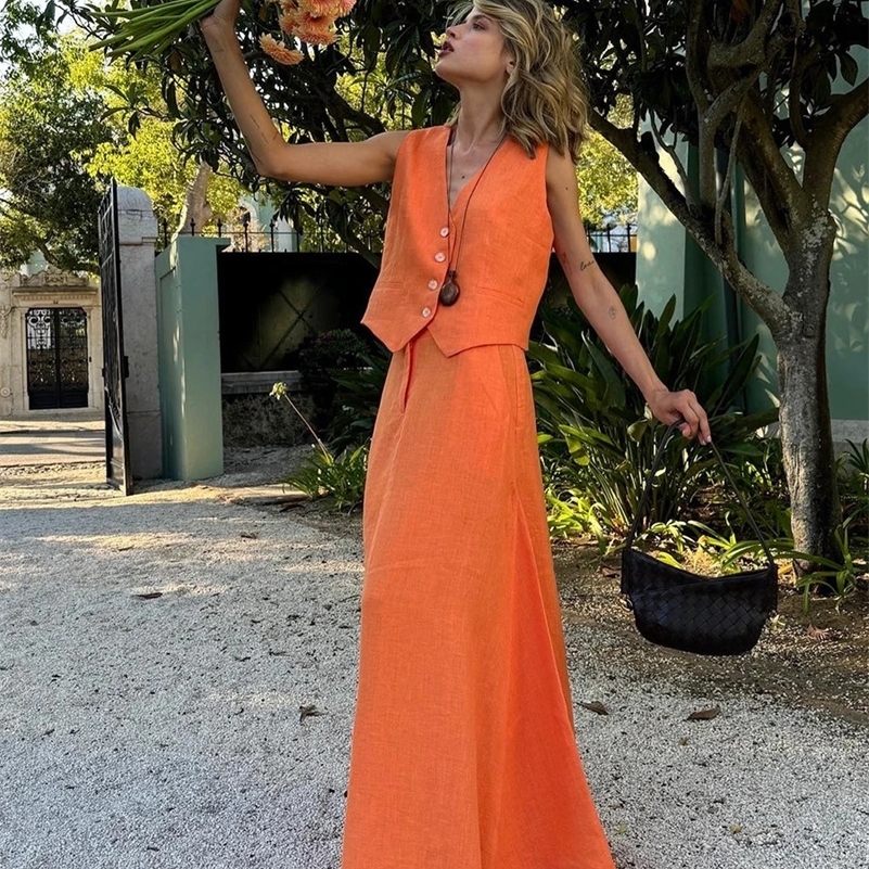 Bronladies Womems Chic Vest Skirt Suit 2-Piece Set Summer Female Sleeveless Top Fashionable Office Ladies Loose Outfits 250519