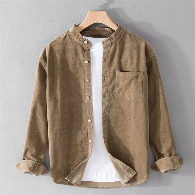 Fashion Mens Spring and Autumn Casual Shirts Loose Fit Turn-down Collar Retro Style Corduroy Long Sleeve Shirt Coat Man 240827