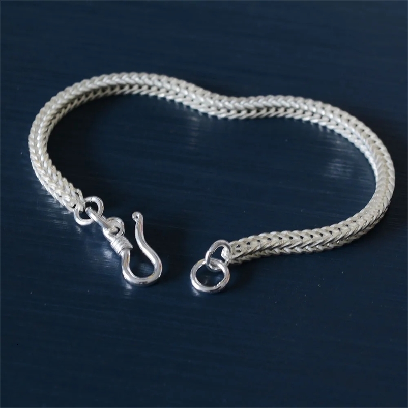 925 Sterling Silver Bracelet Square Fox Tail Chain Bangle for Women and Men Length Includes Clasp 250121bj