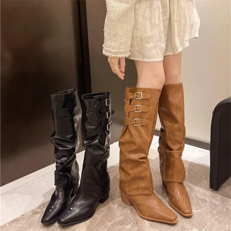 BOTAS DE MUJER MUJER BOTAS altas High Heesl Shoes Winter Chunky Toe Chelsea Boots Bombas Femenina Zapatos Mujer 250213