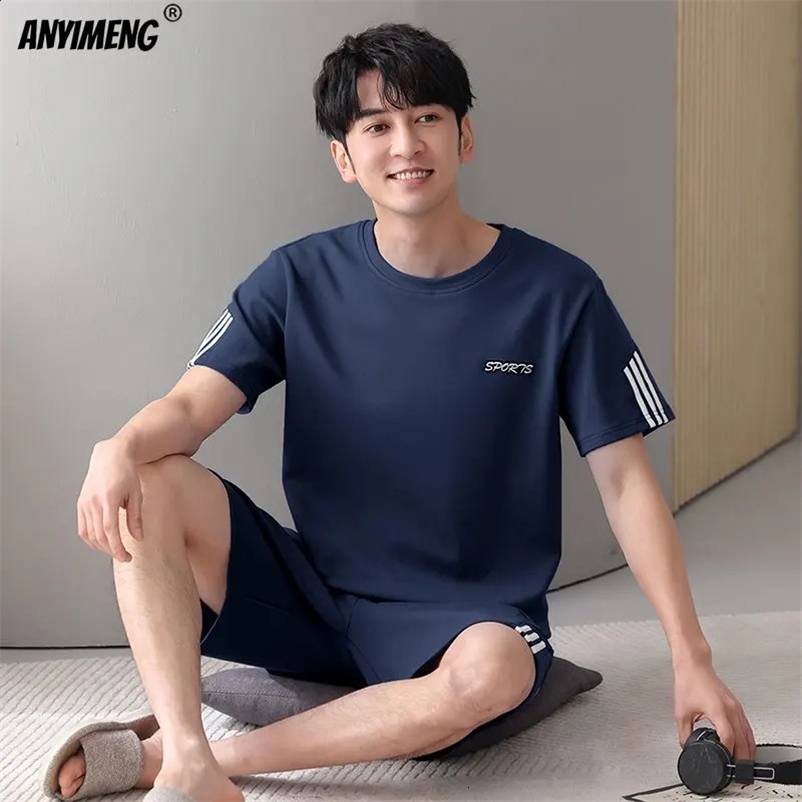 Plus Size 4XL 5XL 6XL 7XL Pajama Set Short Sleeve Shorts Pajamas for Men Soft Cotton Mens Sleepwear Fashion Loose Home Suit 240826