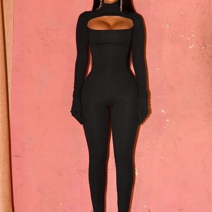 Hawshaw Womens Spring/Summer Long Sleeve Tight Black jumpsuit One Piece Set Wholesale Business Items 241125