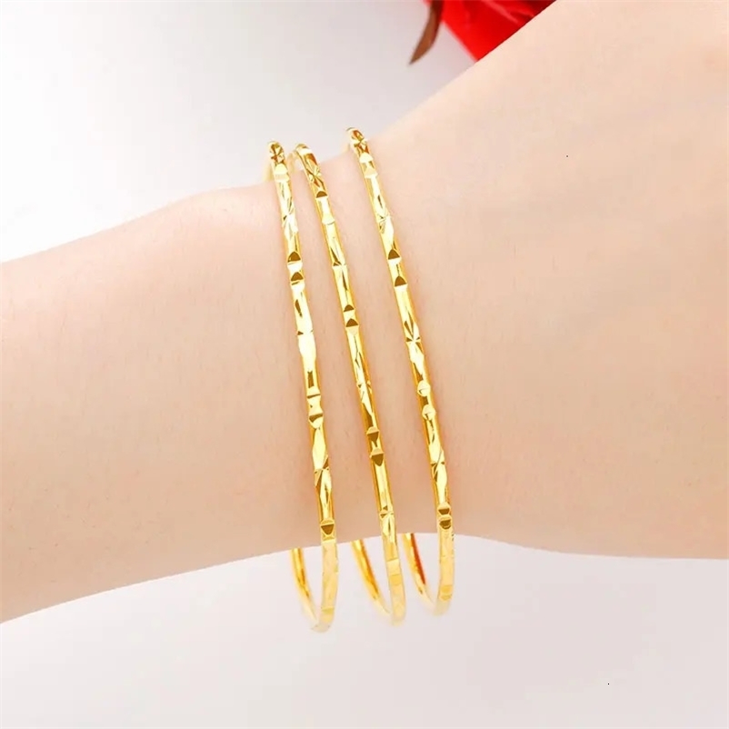Bangle Plated 100% 24K Real Gold 18K Bracelet Female 999 Sansheng III Pure Gold Fine Starry Fashion Trend Woman Jewelry Valentine Gift 231027bj