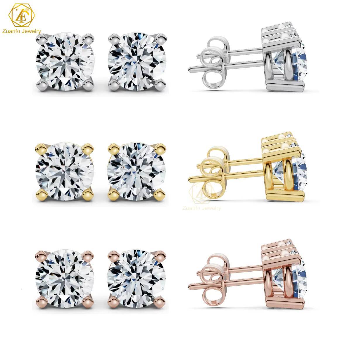 IGI GIA 05CT 1CT 2CT IGI DE VS VVS HPHT CVD Gold Jewelry Round Lab Grown Diamond Earrings Studs