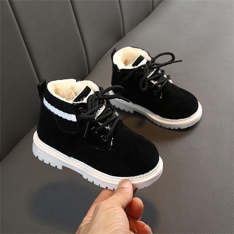 Boots Children Winter Ankle Kids Baby Sweet Fur Lace Up Boot Boys Girls Leather Warm Shoes Short Snow D529 220915