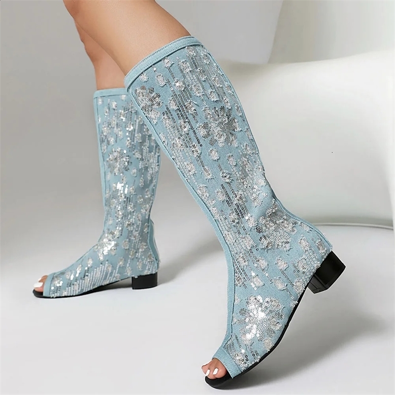 Peep Toe de punta de punta altas botas altas tacones gruesos botas de sándalo de verano sandalias sandalias botas de vestir talla grande 45 250418bj