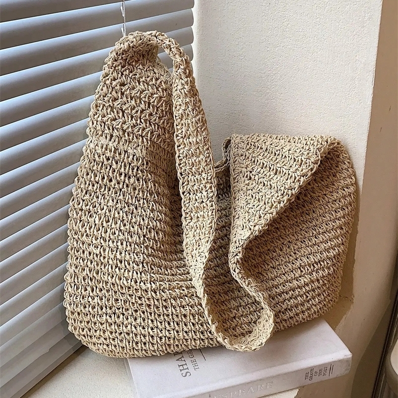 Summer Beach Resort Fashion Straw-Woven Ladies Large-Capacity Shoulder Bag WIth Hand-Woven Beach 250303bj