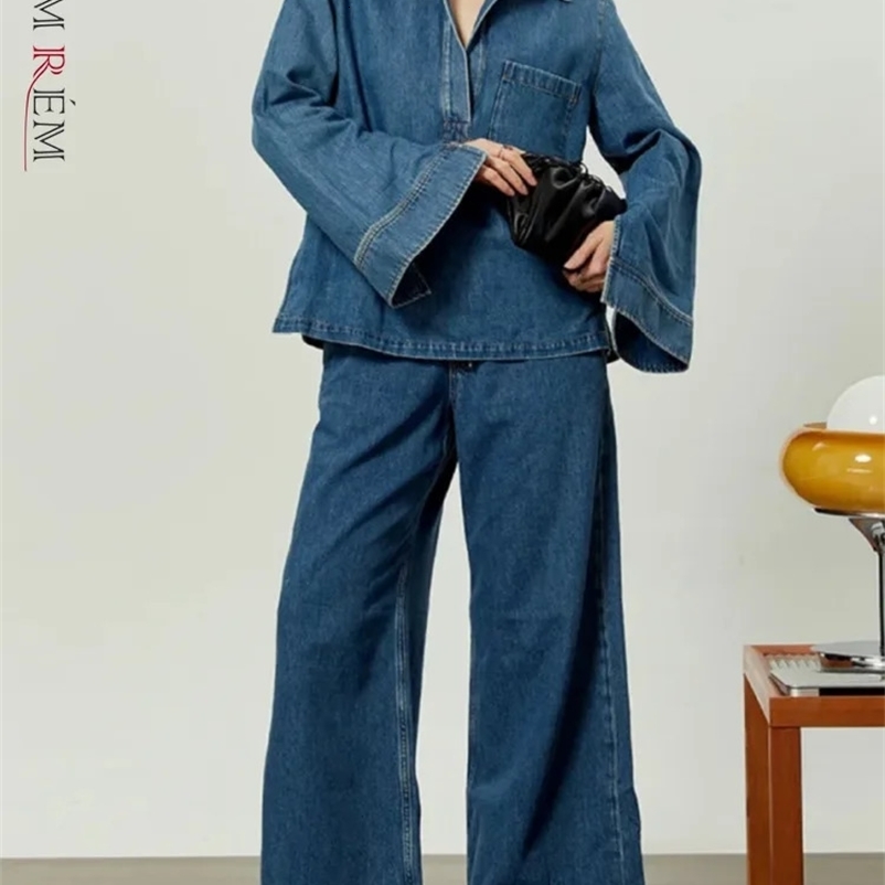 Home>Office>Womens Laundry 2-piece Set Womens V-neck Lanhua Shirt High Waist Loose Jeans Fall 2024 241206bj