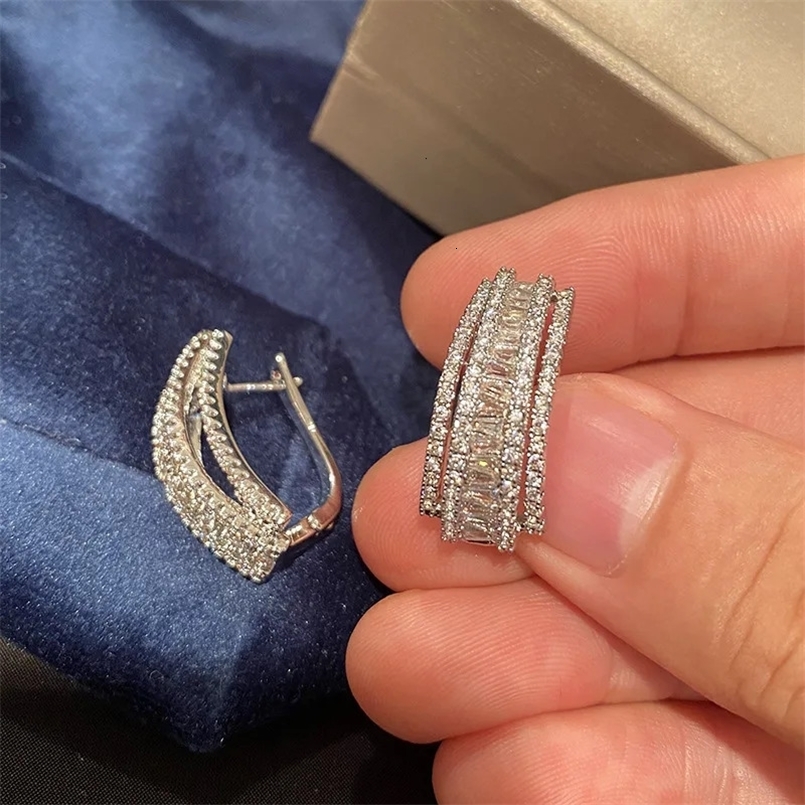 Line Semi Circle U Shape S925 Silver Needle Earrings Ear Clip Small Jewelry for Women High Quality 5A Cubic Zircon Accessory 240625